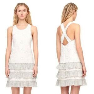 NWOT REBECCA TAYLOR GARDEN LACE EYELET IVORY DROP WAIST RUFFLE HEM LINEN DRESS
